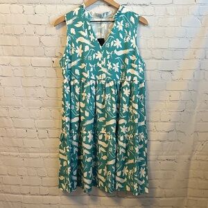 Floral Sleeveless Dress - Teal and White